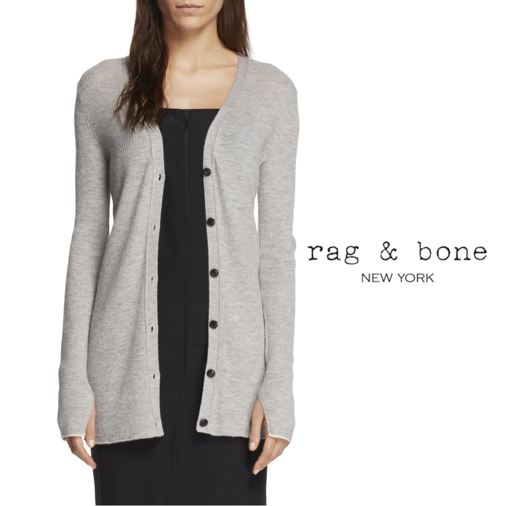 NEW Rag & Bone 100% Cashmere Alexandra Ribbed Cardigan in Gray